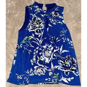 White House Black Market China Sea w Bergamot Bloom Halter Date Top Size S